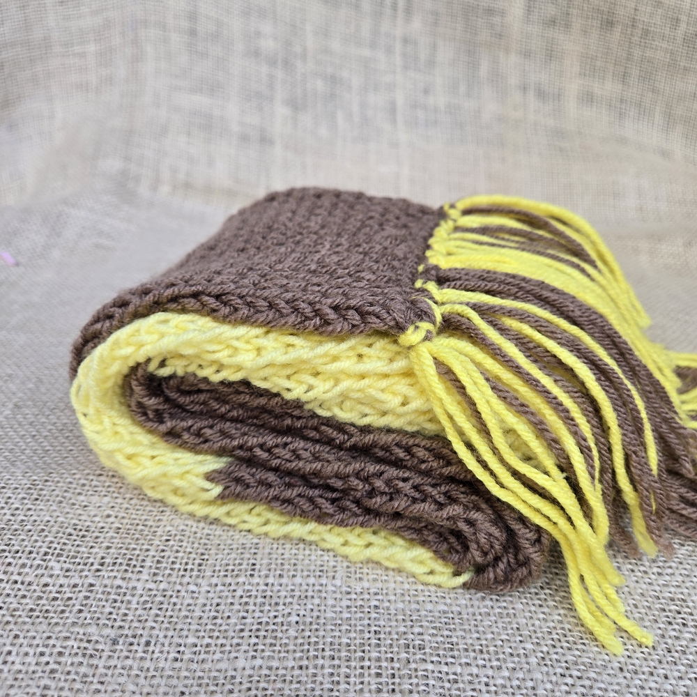 Brown and Yellow Knit Scarf Handmade